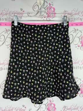 Divided skirt Black Mini Skirt with Yellow & Lavender Floral Print